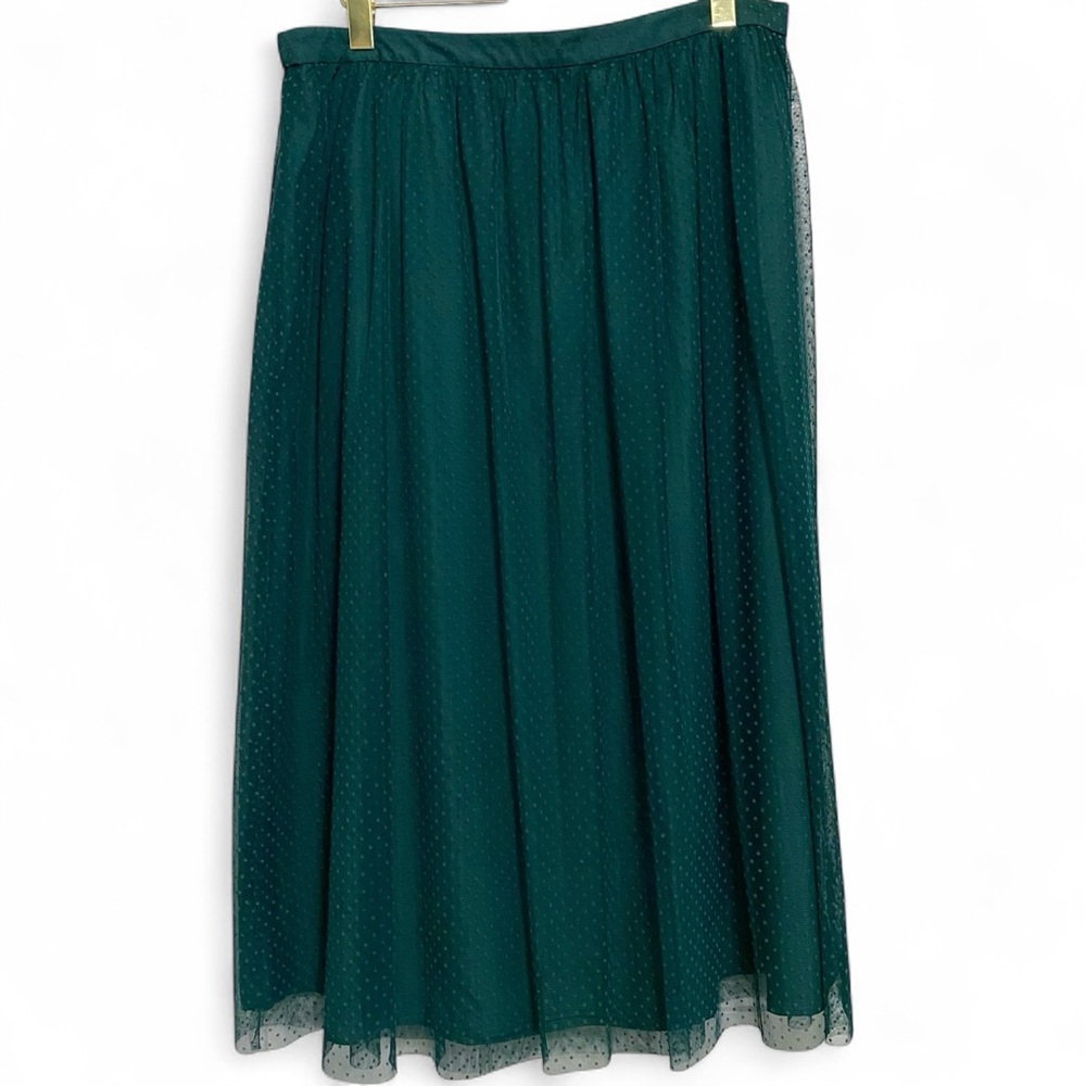 J. Crew Women’s Holiday Dark Green Polka Dot Tulle Midi Skirt XL